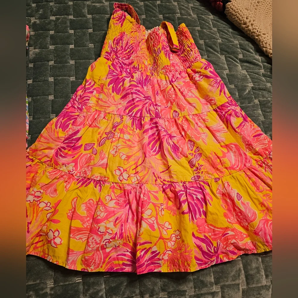Lilly Pulitzer Girls Pink & Yellow Tiered Sundress | Girls Large - Picture 3 of 5